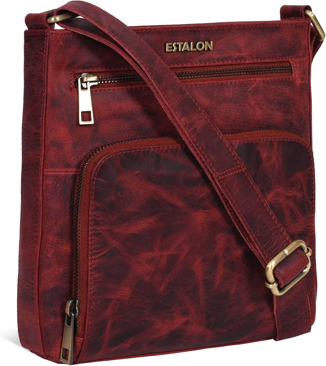 ESTALON Women's Real Leather Crossbody Purse With Adjustable Sling Strap - Medium Size Crossover Shoulder Hand Bag