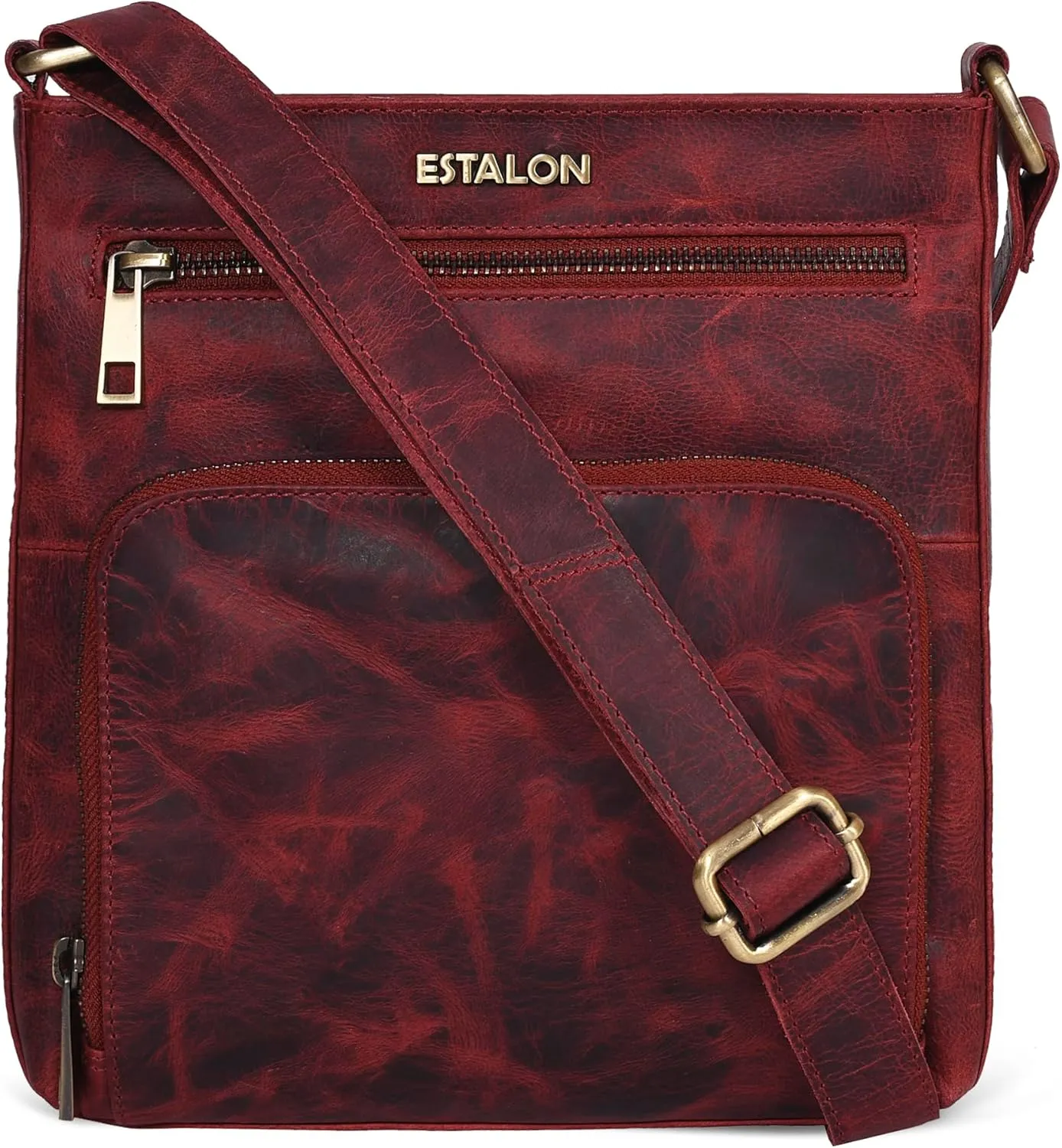 ESTALON Women's Real Leather Crossbody Purse With Adjustable Sling Strap - Medium Size Crossover Shoulder Hand Bag