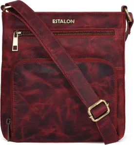 ESTALON Women's Real Leather Crossbody Purse With Adjustable Sling Strap - Medium Size Crossover Shoulder Hand Bag