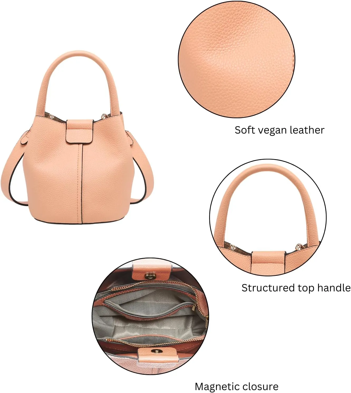 Farrah Bucket Bag Trendy Vegan Leather Hobo Crossbody Handbags Shoulder Purses for Women