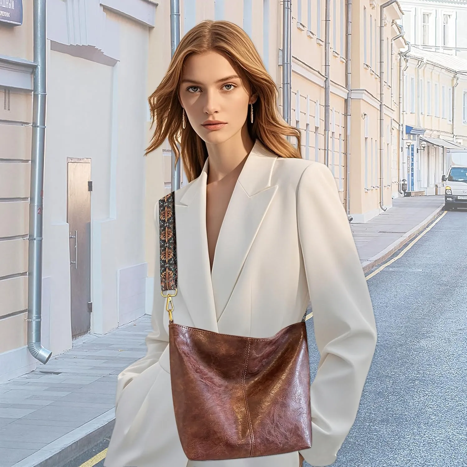 Fashion Hobo Bags for Women Vegan Leather Crossbody Bag with Guitar Strap Shoulder Purses and Handbags