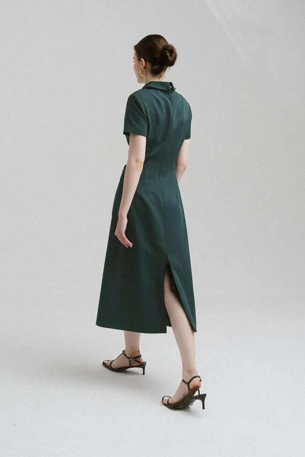 Faye A-line Collared Neck Polycotton Calf Length Dress