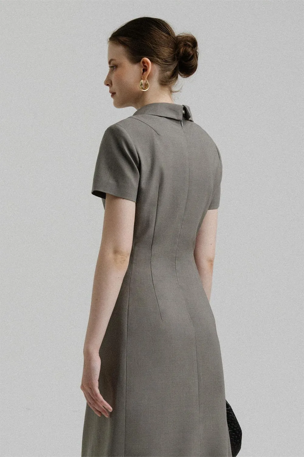 Faye A-line Collared Neck Polycotton Calf Length Dress