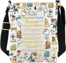 FUSTMW Beauty Beast Gifts Fairytale Crossbody Bag Princess Fans Gift Cross Body Bucket Bag with Adjustable Strap
