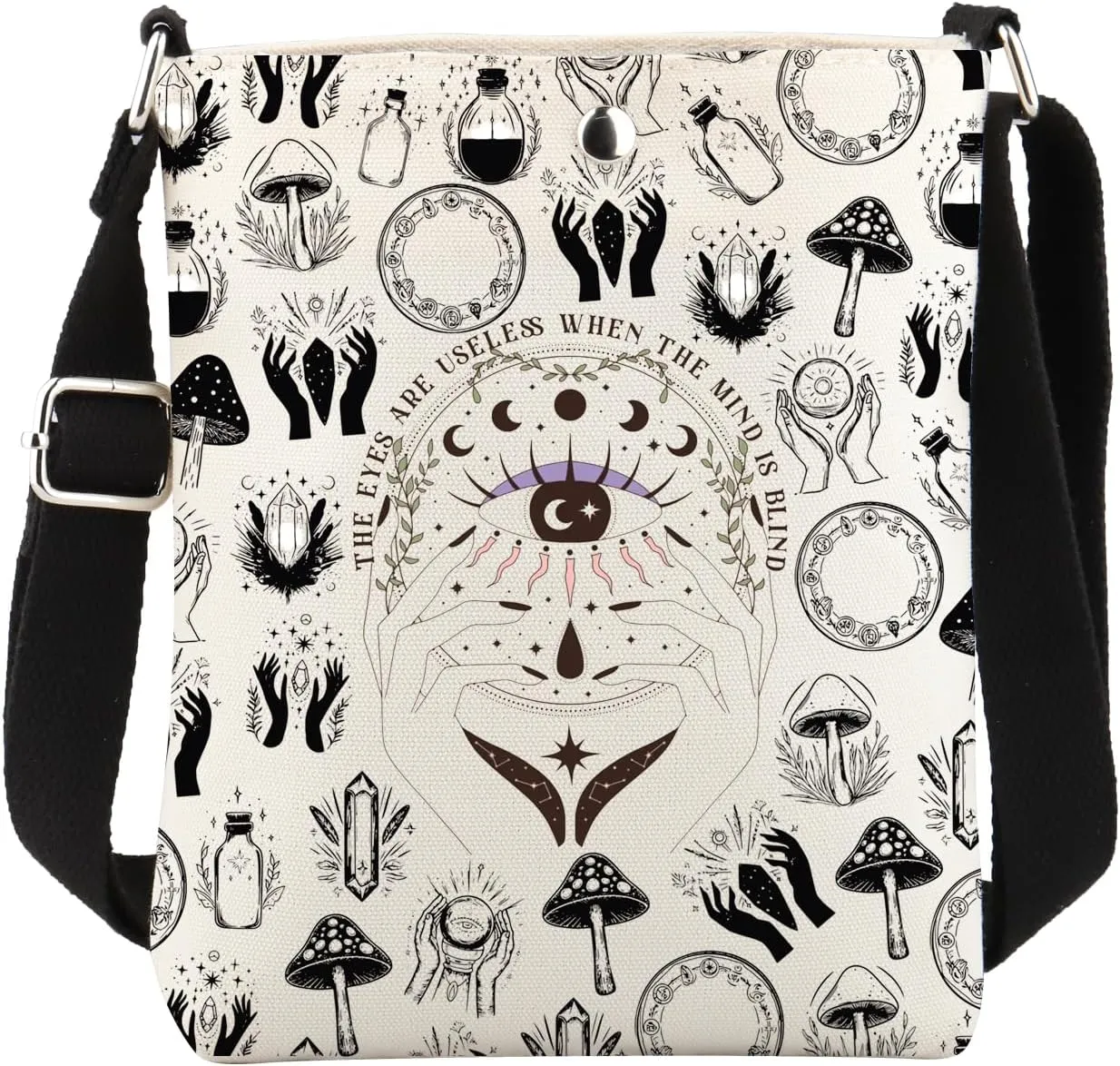 FUSTMW Witch Crossbody Bag - Lover Gifts for Witches - Cross Body Bucket Bag with Adjustable Shoulder Strap