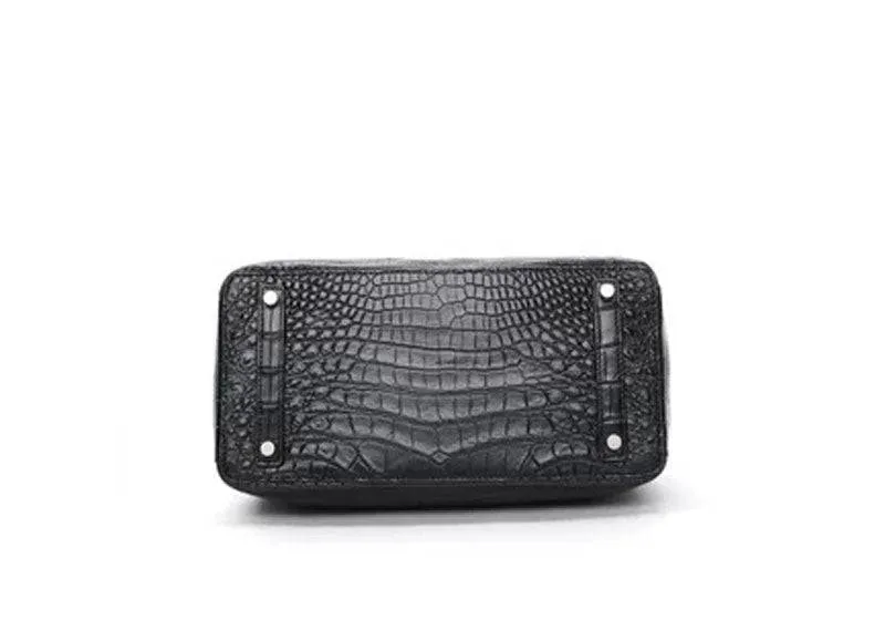 Genuine Crocodile Leather Top Handle Satchel Handbag Shoulder Bag Tote Purse Messenger Bags 30cm Black