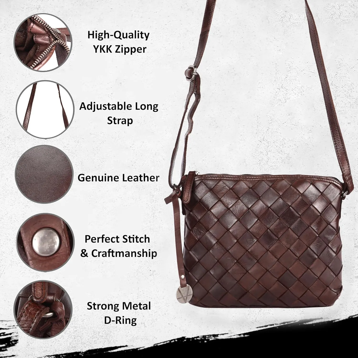 Genuine Leather Crossbody Sling Bag for Women - Trendy Casual Office Bag with Adjustable Strap