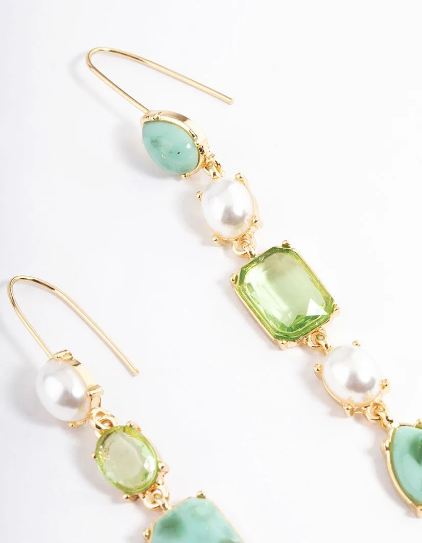 Gold Mismatched Stud Pearl Drop Earrings