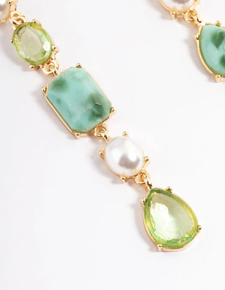 Gold Mismatched Stud Pearl Drop Earrings