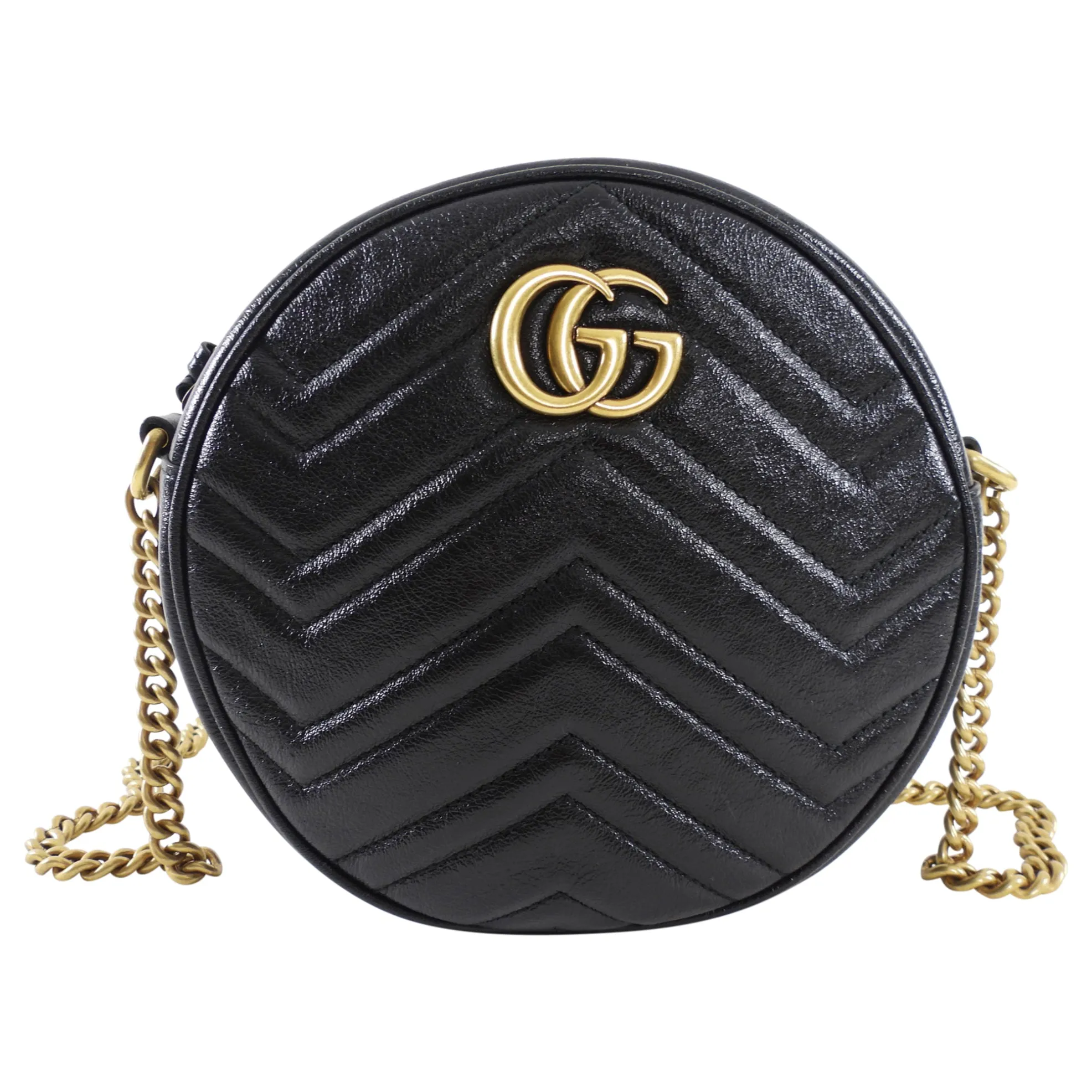 Gucci Black Quilted Leather Round Marmont Crossbody Bag