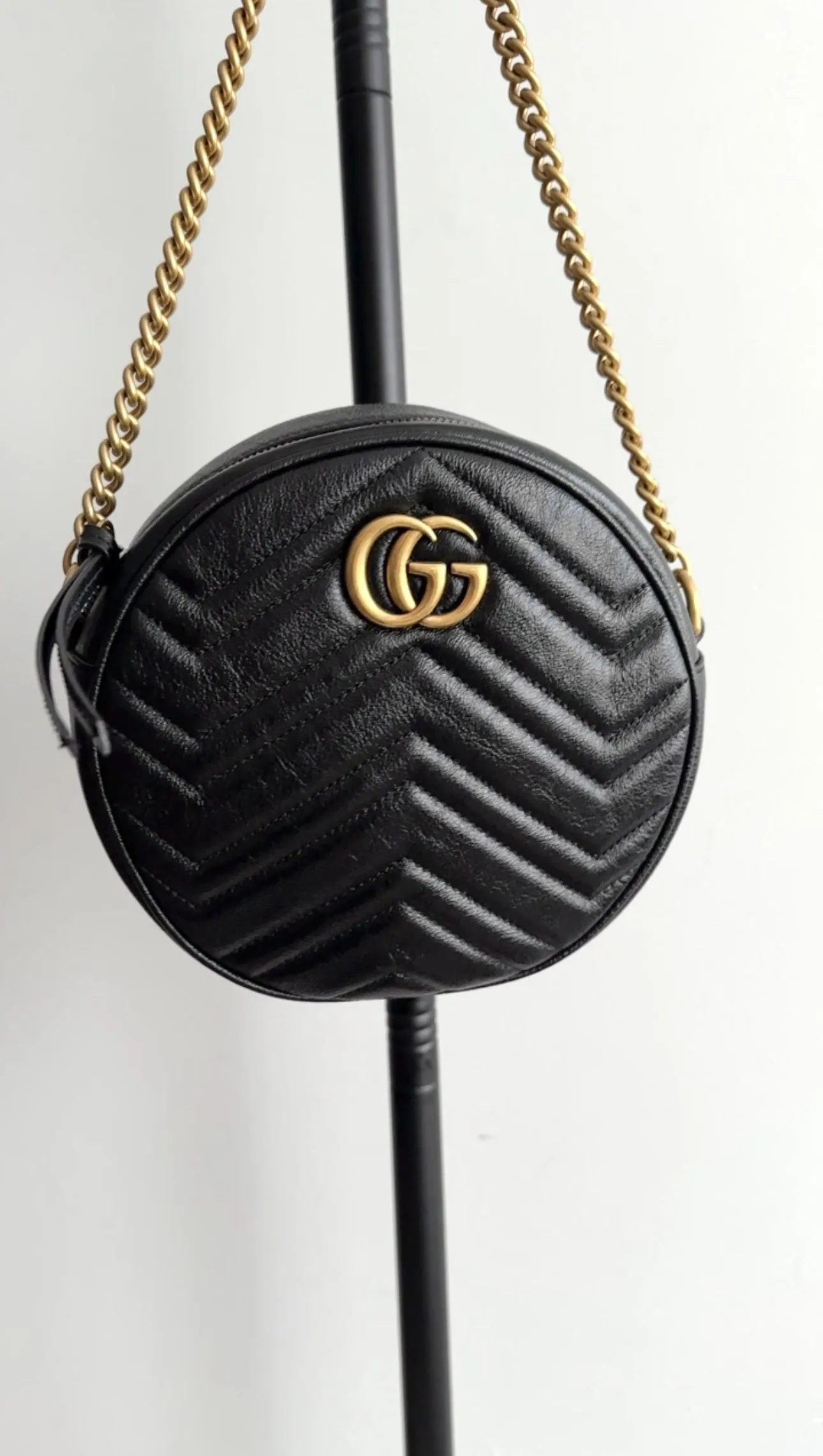 Gucci Black Quilted Leather Round Marmont Crossbody Bag
