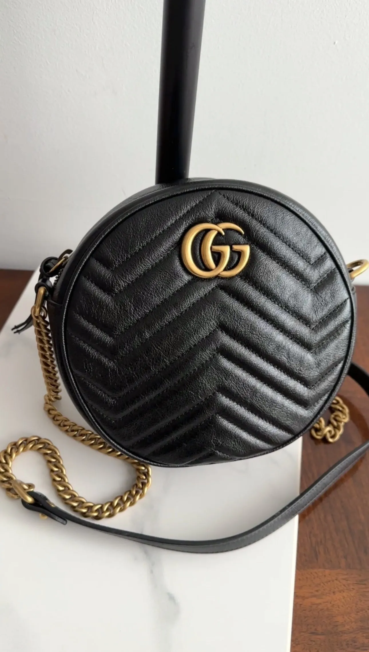 Gucci Black Quilted Leather Round Marmont Crossbody Bag