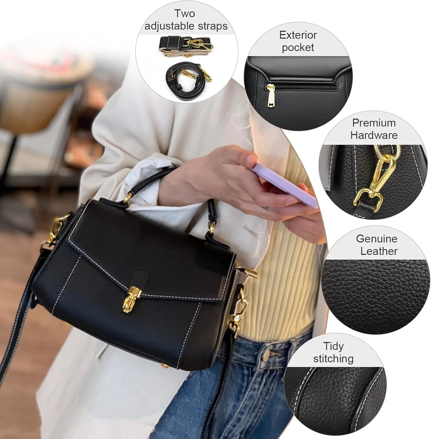 imeetu Genuine Leather Crossbody Bag for Women, Tote Bag Removable Shoulder Strap