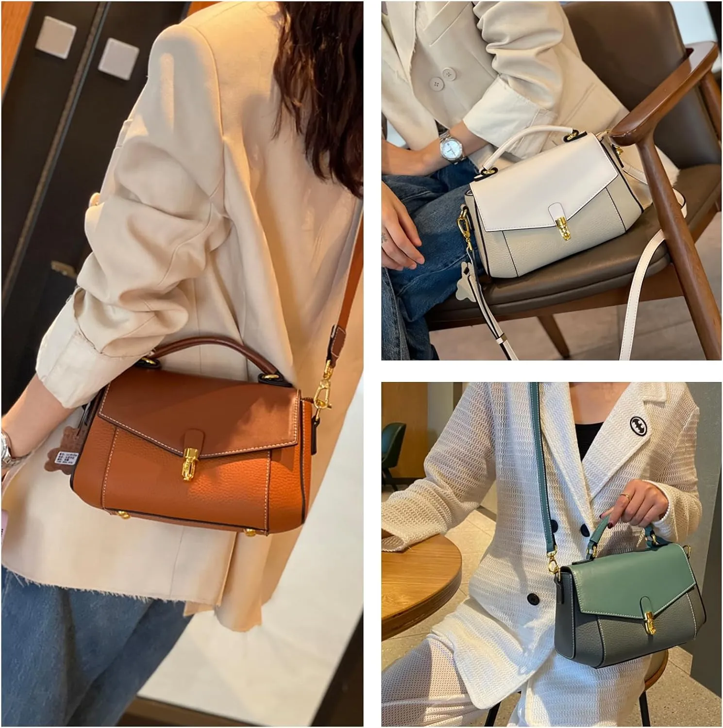 imeetu Genuine Leather Crossbody Bag for Women, Tote Bag Removable Shoulder Strap
