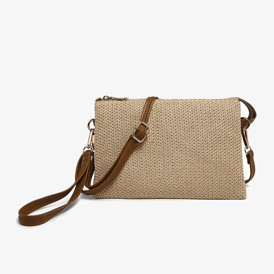 Izzy Straw Woven Crossbody w/ Vegan Leather Strap