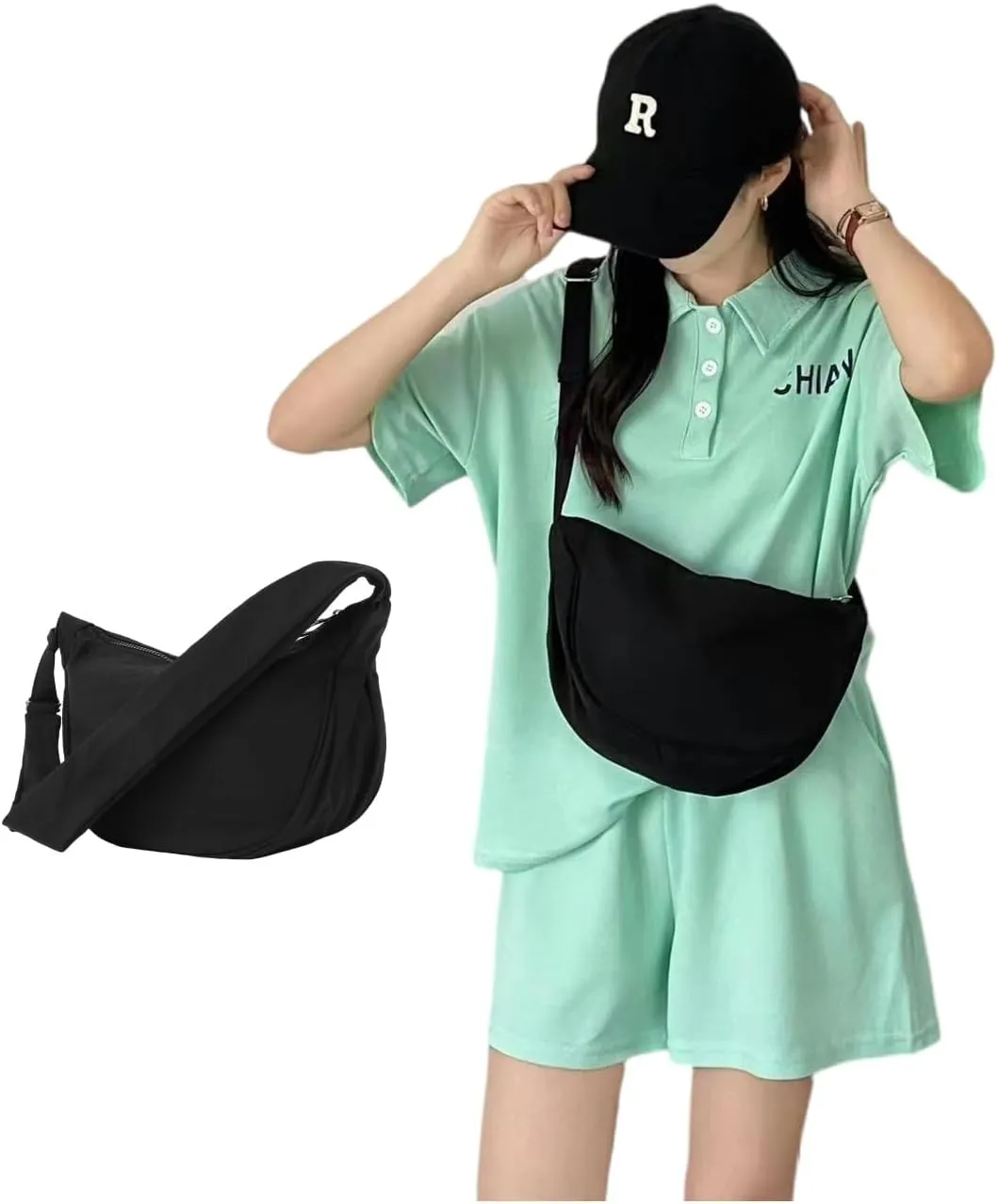 Jeelow Small Canvas Crescent Tote Handbag Mini Crossbody Cellphone Sling Bag Purses With Adjustable Strap & Zipper