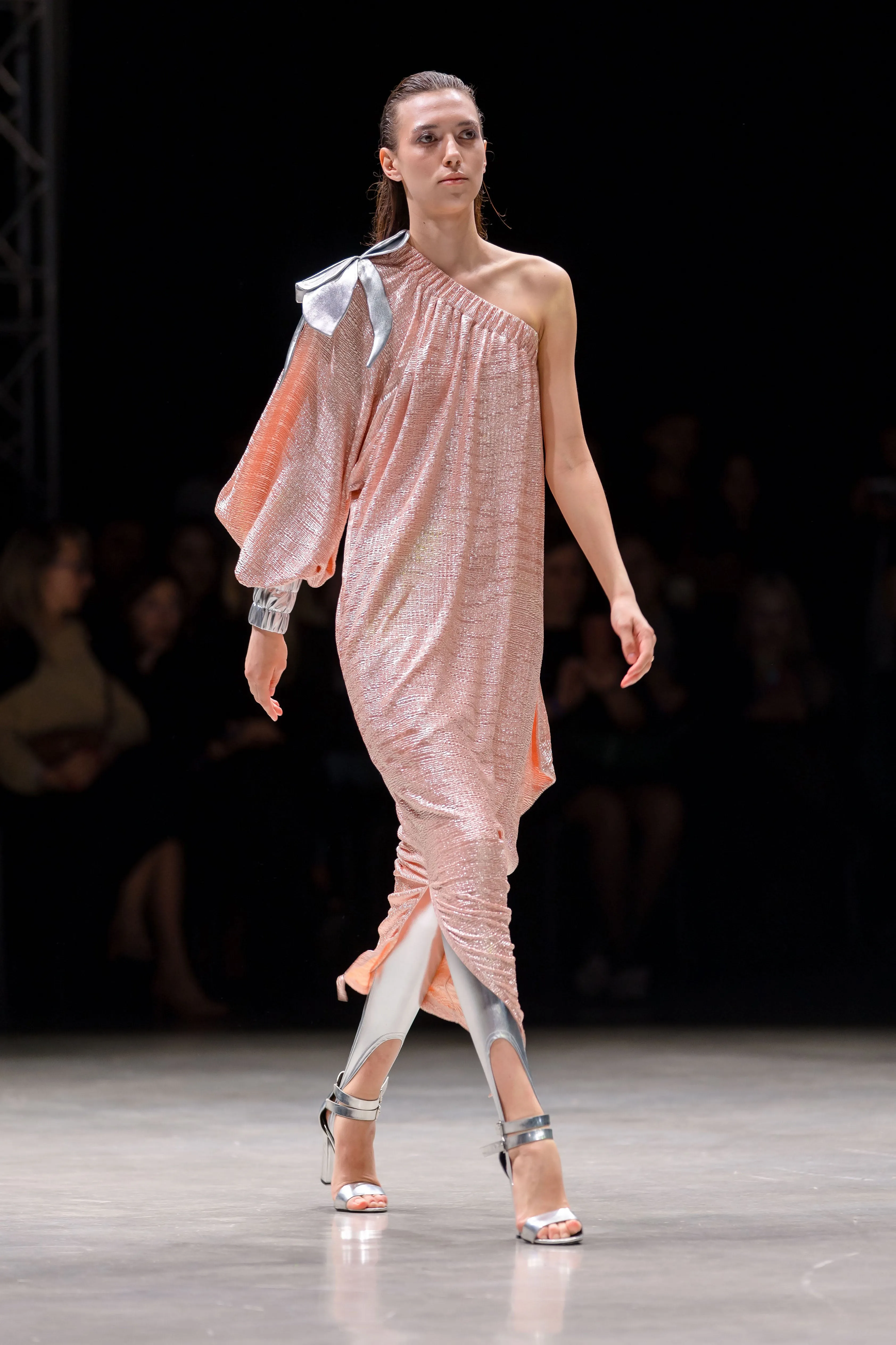 Luxury Elegance One-Sleeve Long Dress Rose Gold