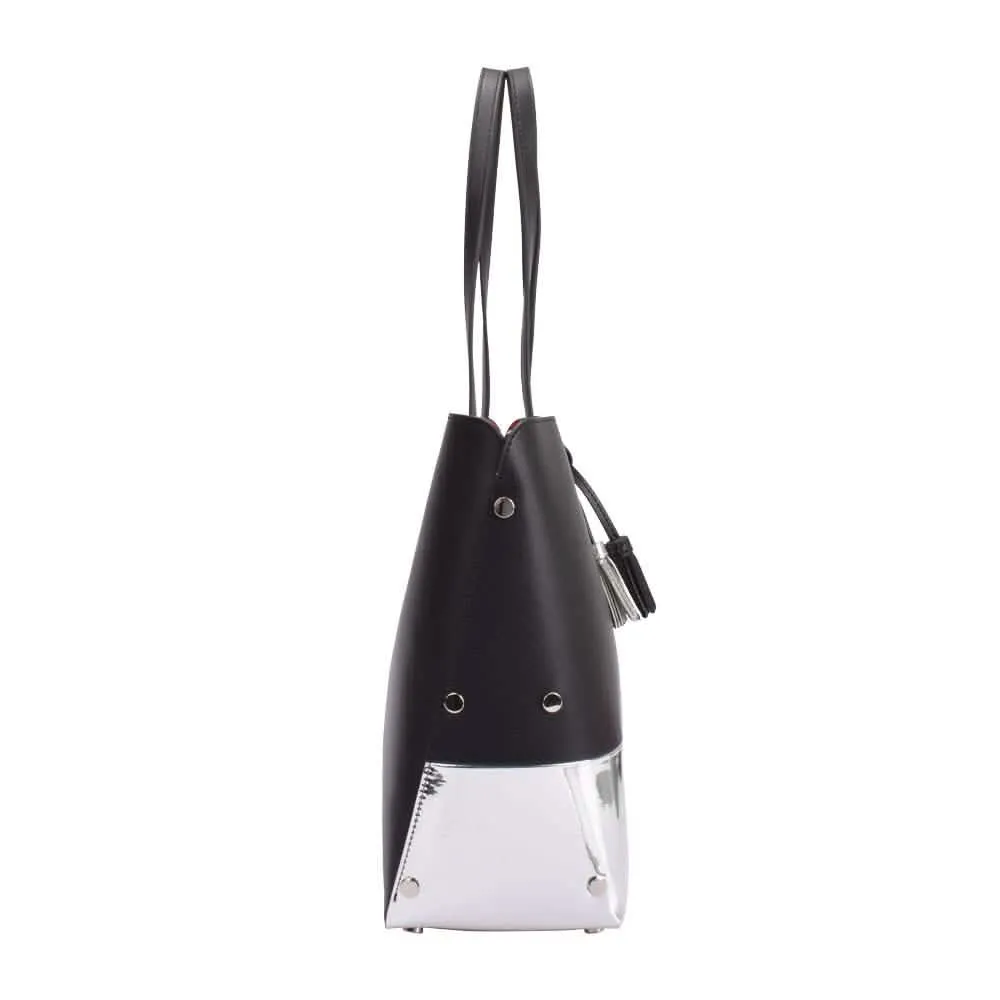 Maria Carla Women's Elegant Dual-Tone Leather Tote Bag with Silver Accents