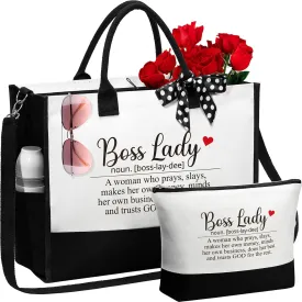 MAYICIVO Bosses Day Gifts for Her Women, Boss Lady Gifts - Canvas Tote Bag Makeup Bag