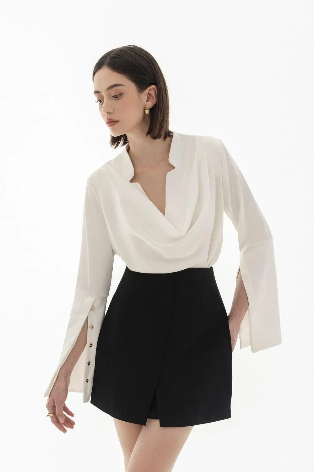 Mila Straight Poet Sleeved Silk Top