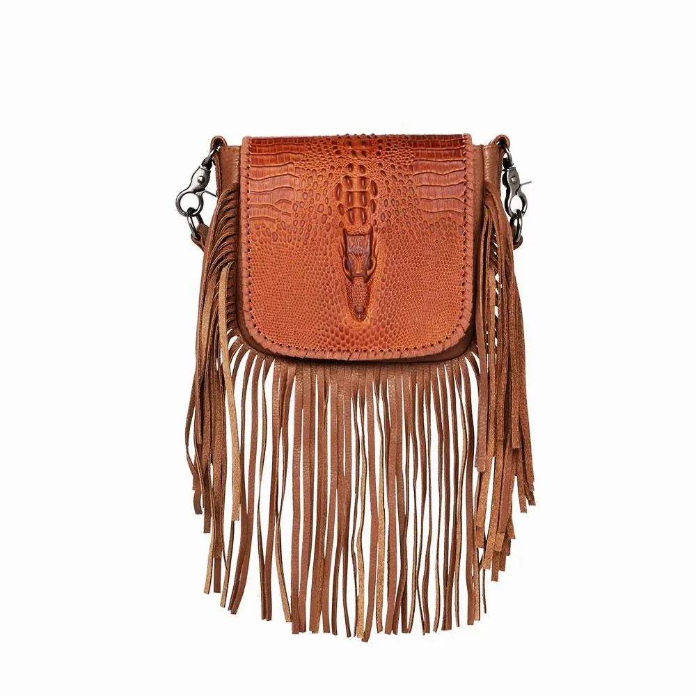 Montana West Crocodile Embossed Fringe Leather Purse