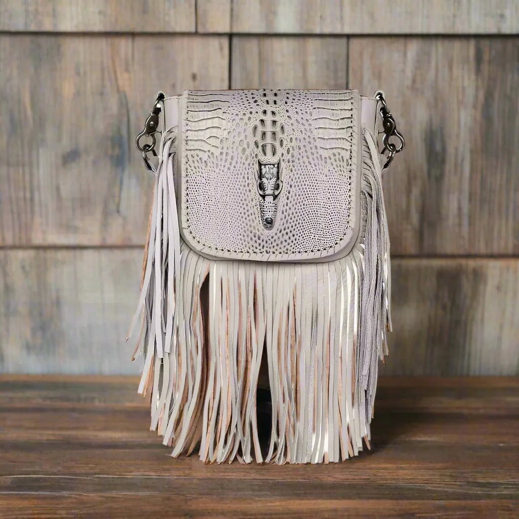 Montana West Crocodile Embossed Fringe Leather Purse
