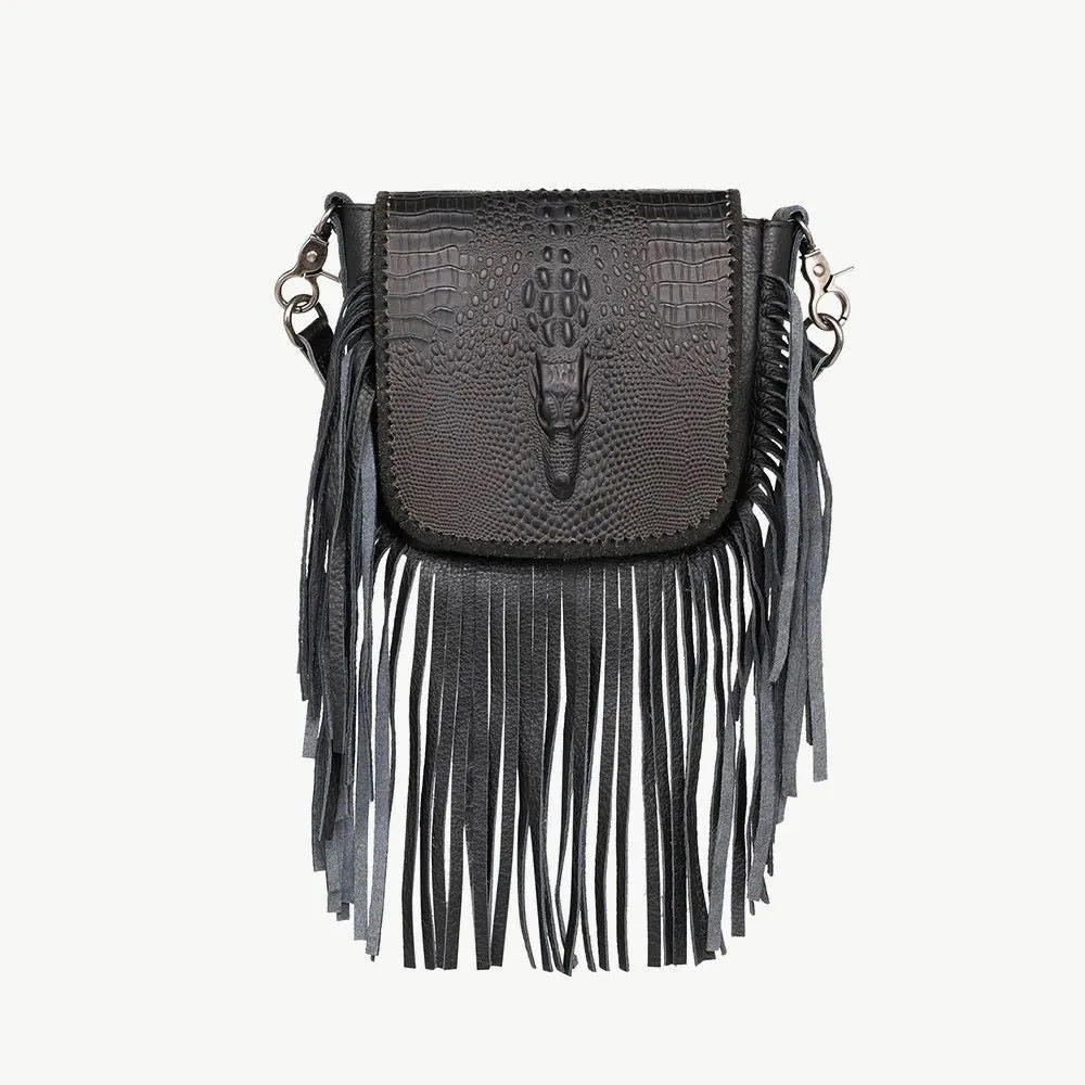 Montana West Crocodile Embossed Fringe Leather Purse