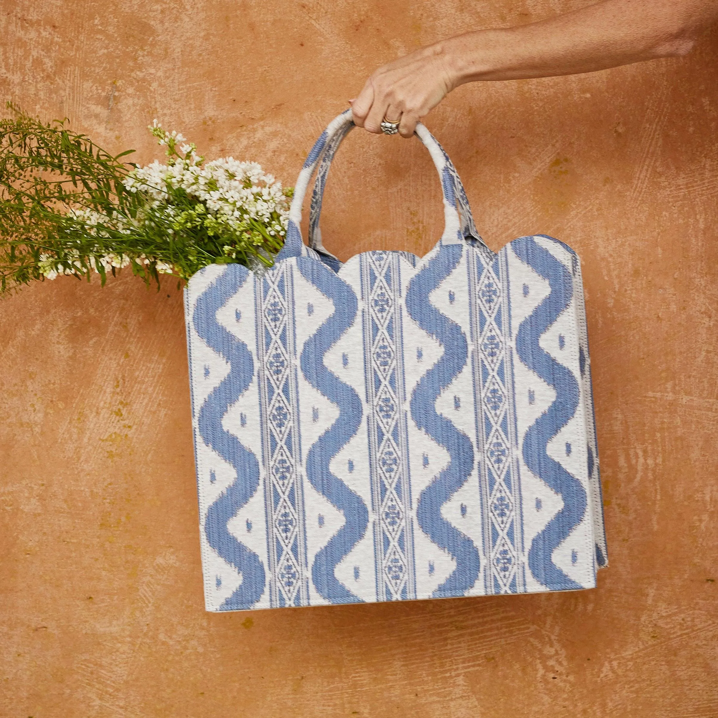 Mrs. Alice Tote Bag (Blue Ikat)