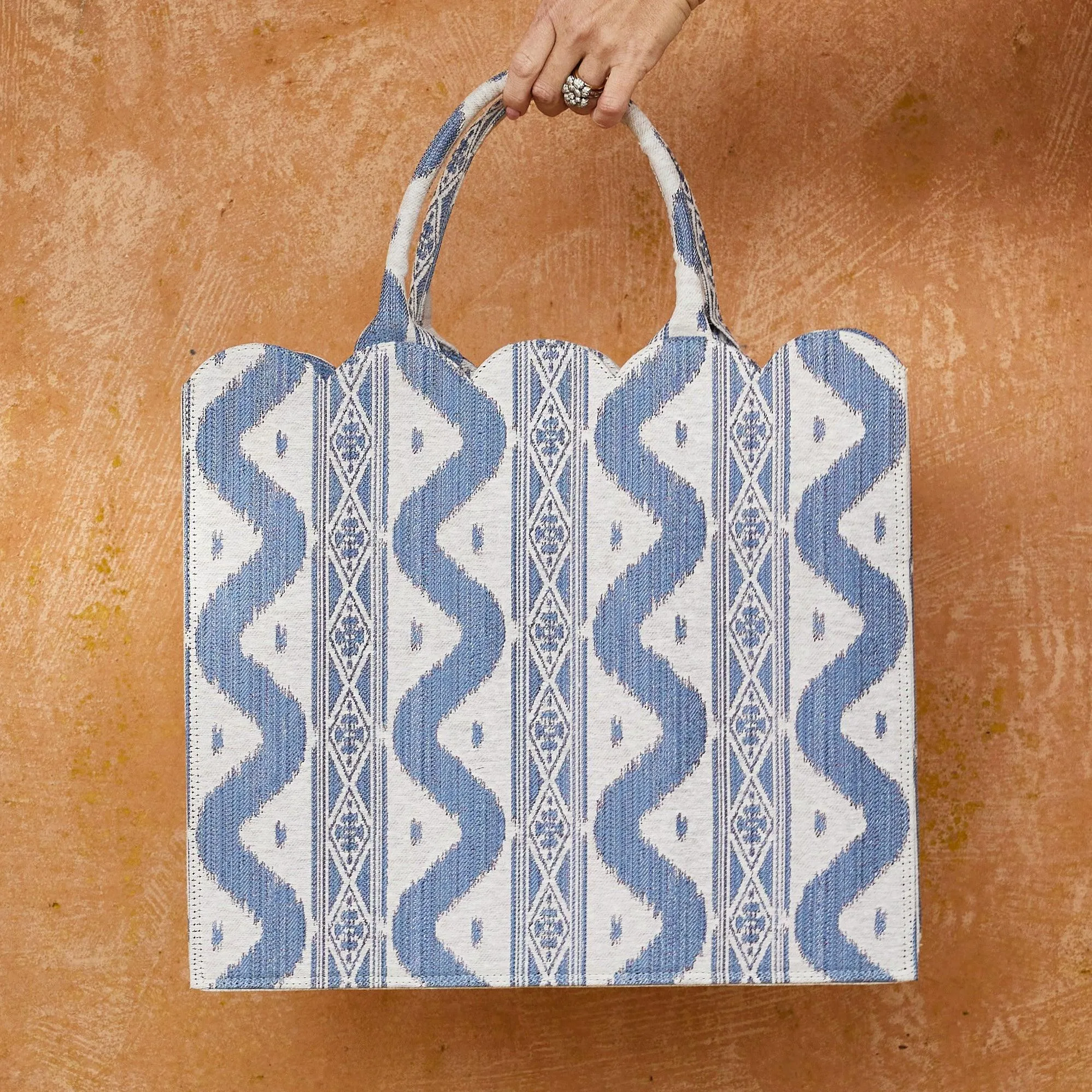 Mrs. Alice Tote Bag (Blue Ikat)