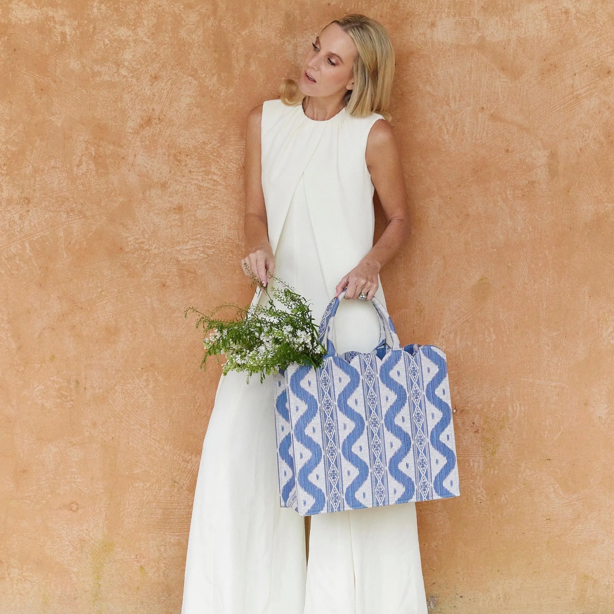 Mrs. Alice Tote Bag (Blue Ikat)