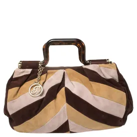 Multicolor Suede  Tortoise Handle Tote
