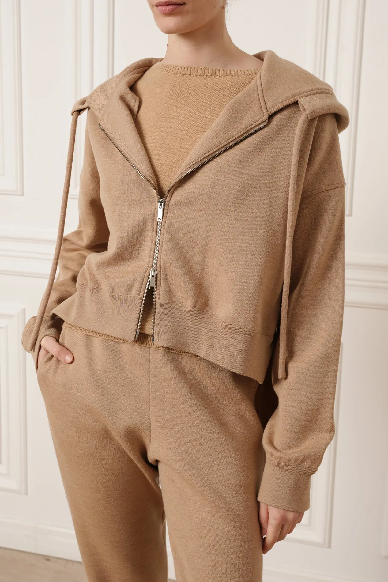 Nia Jersey Wool Comfort Hoodie In Camel