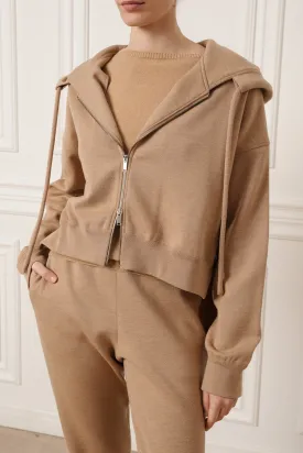 Nia Jersey Wool Comfort Hoodie In Camel