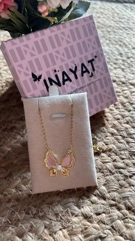 Pink butterfly minimal necklace