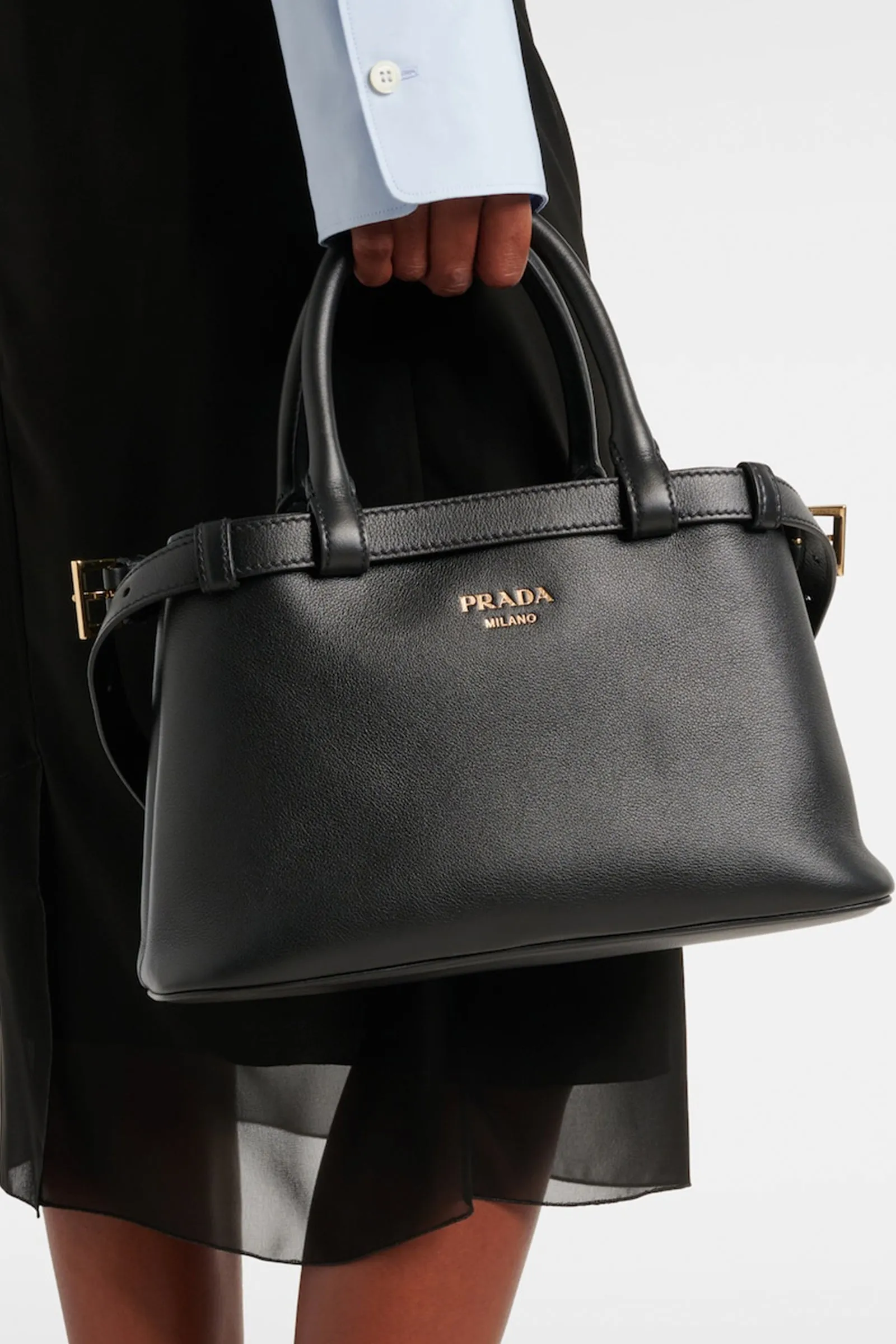 Prada Buckle Small Leather Tote Bag