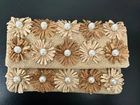 Raffia and Pearl Clutch