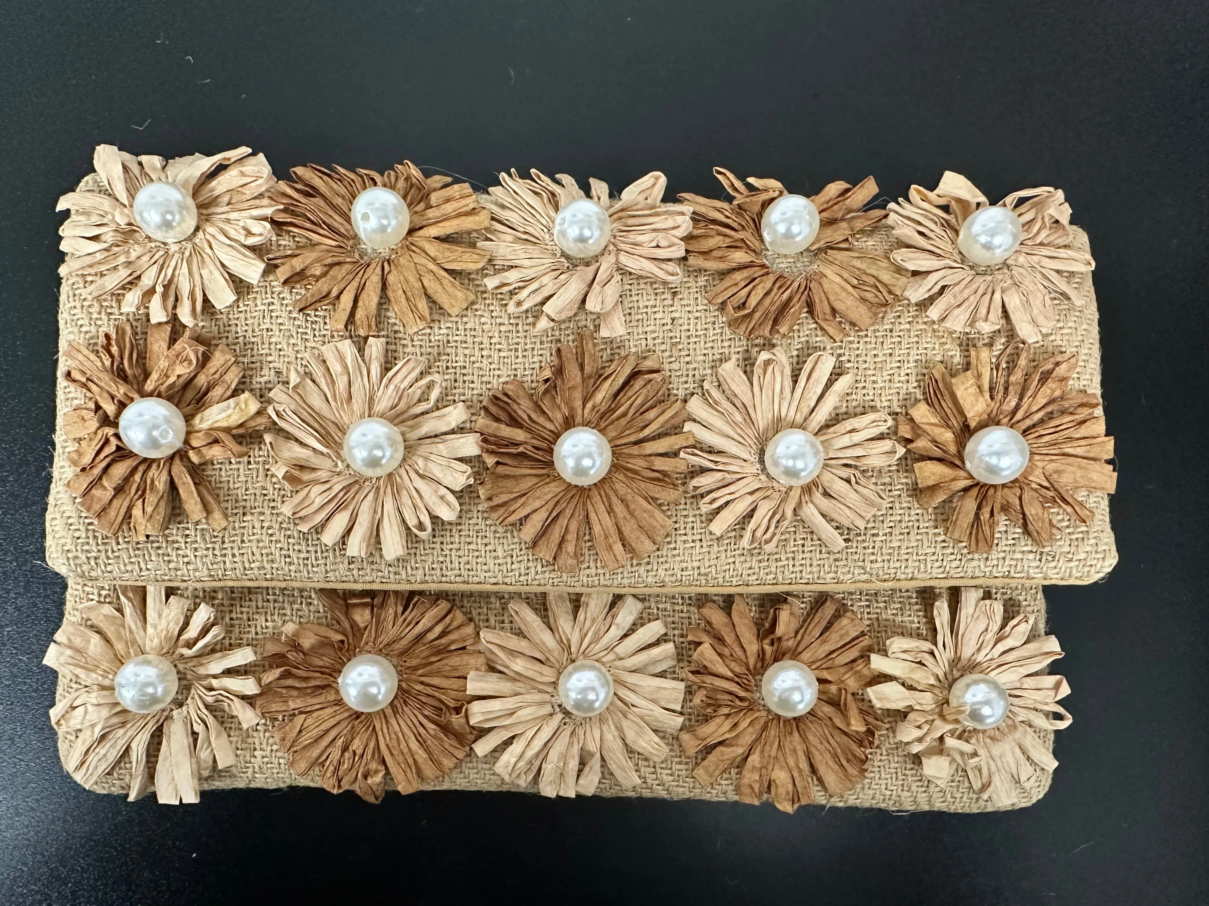 Raffia and Pearl Clutch