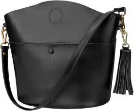 S-ZONE Women Small Cow Split Genuine Leather Crossbody Bucket Bag Shoulder Purse Handbag