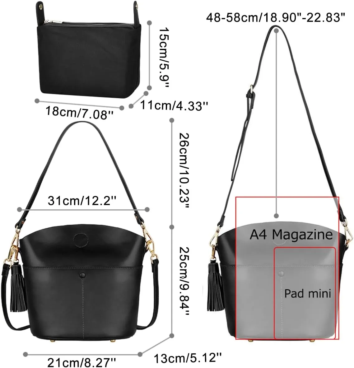 S-ZONE Women Small Cow Split Genuine Leather Crossbody Bucket Bag Shoulder Purse Handbag