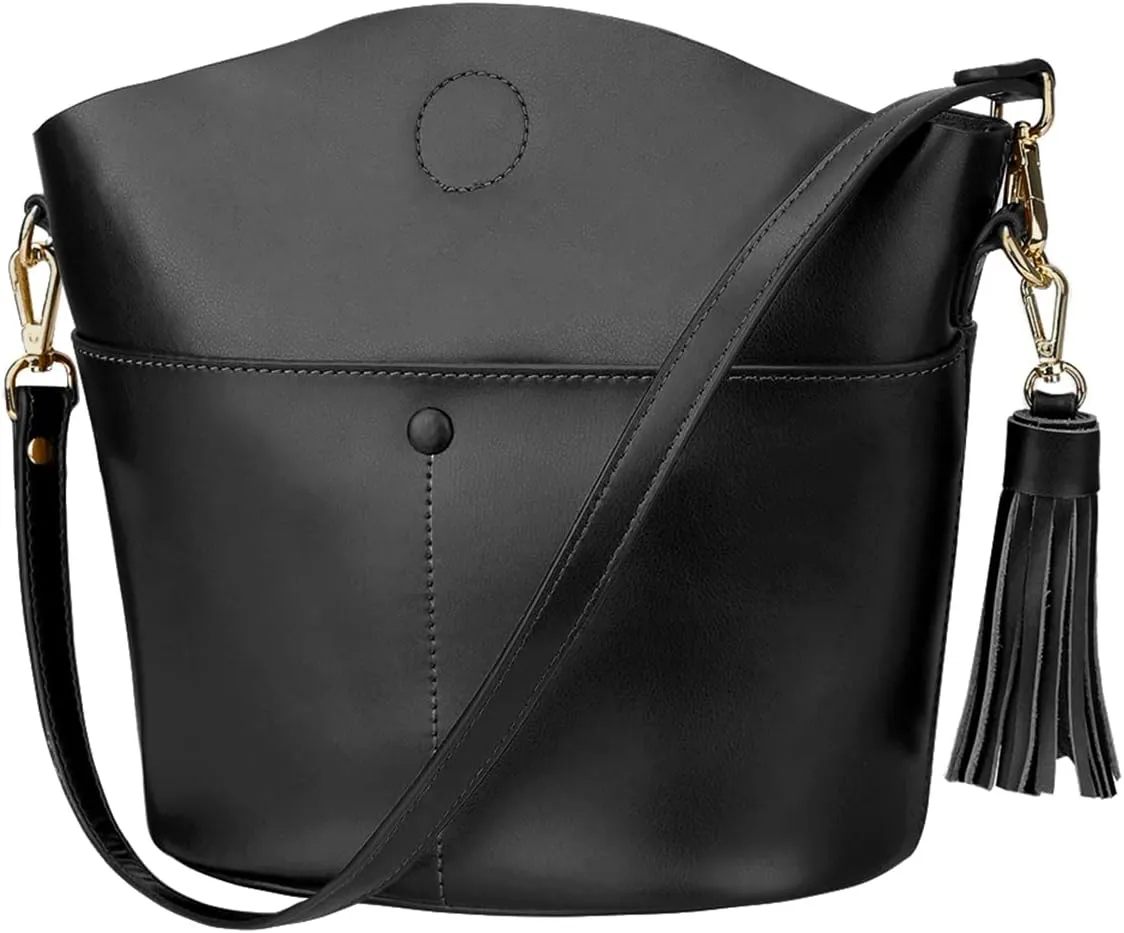 S-ZONE Women Small Cow Split Genuine Leather Crossbody Bucket Bag Shoulder Purse Handbag
