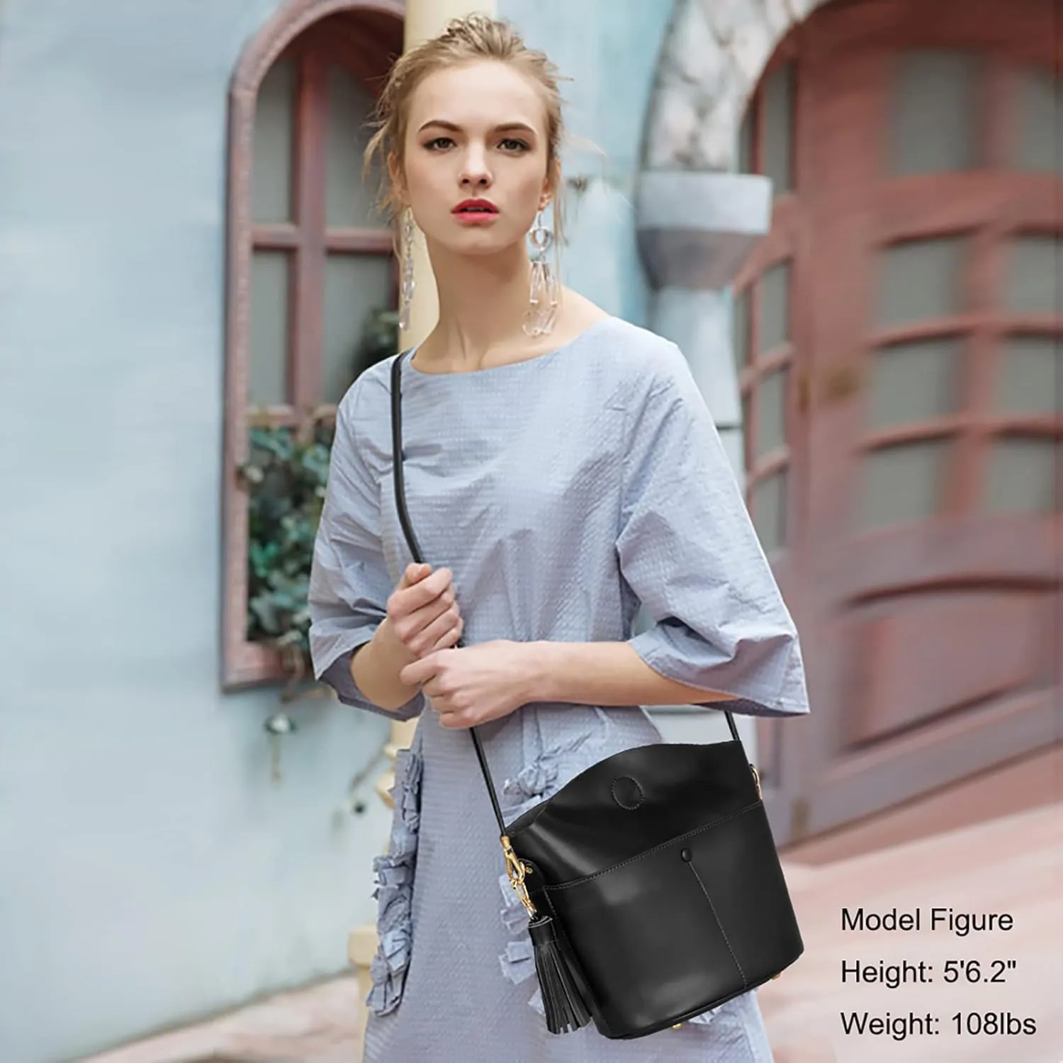 S-ZONE Women Small Cow Split Genuine Leather Crossbody Bucket Bag Shoulder Purse Handbag