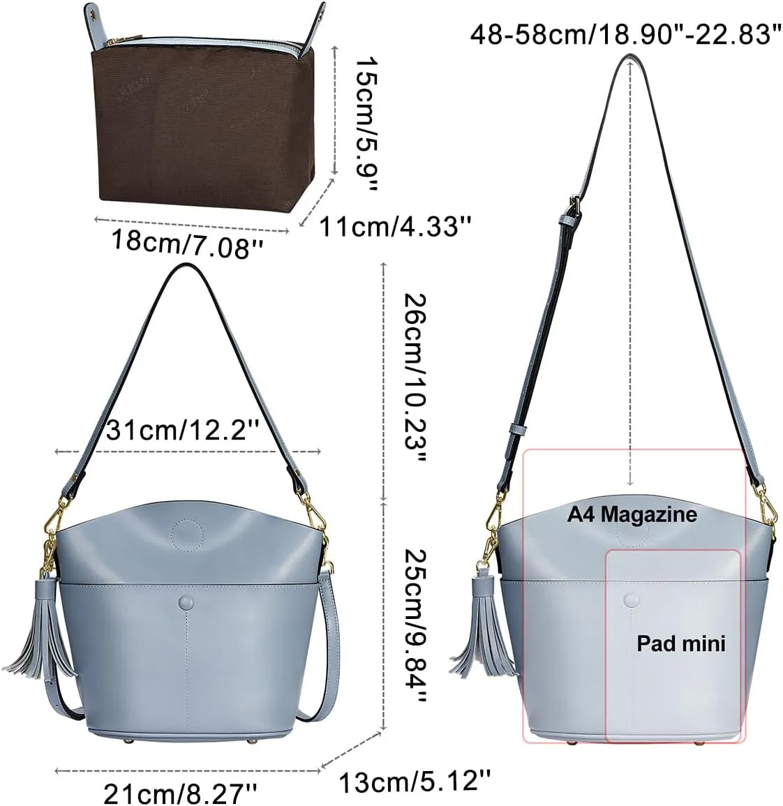 S-ZONE Women Small Cow Split Genuine Leather Crossbody Bucket Bag Shoulder Purse Handbag
