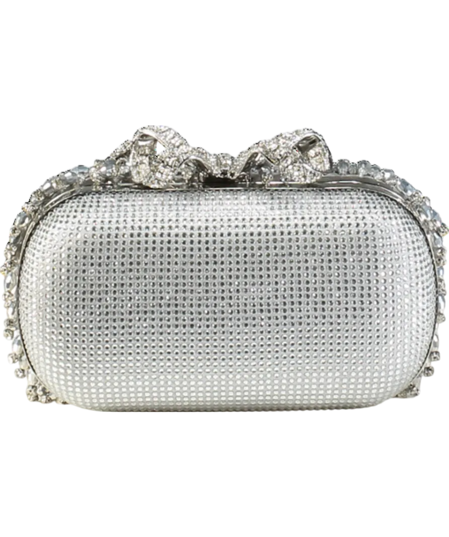 Self-Portrait Metallic Beaded Crystal Bow Topped Box Clutch