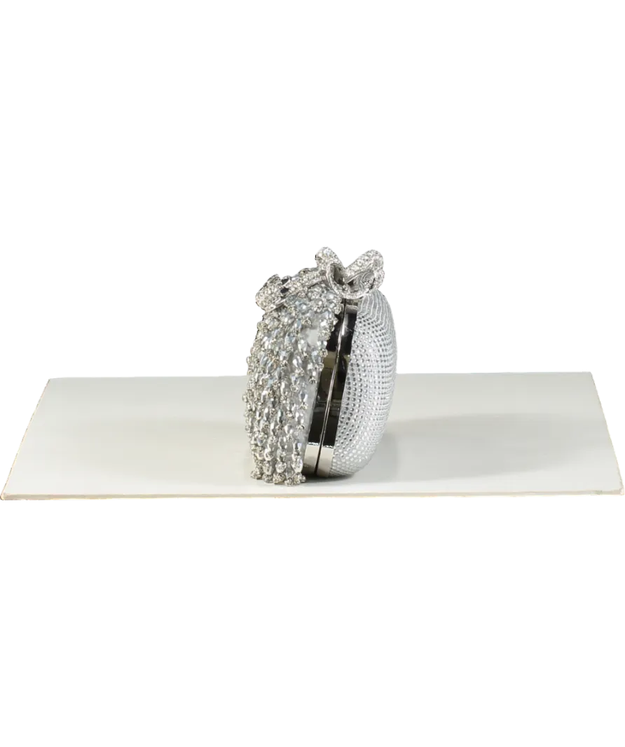 Self-Portrait Metallic Beaded Crystal Bow Topped Box Clutch