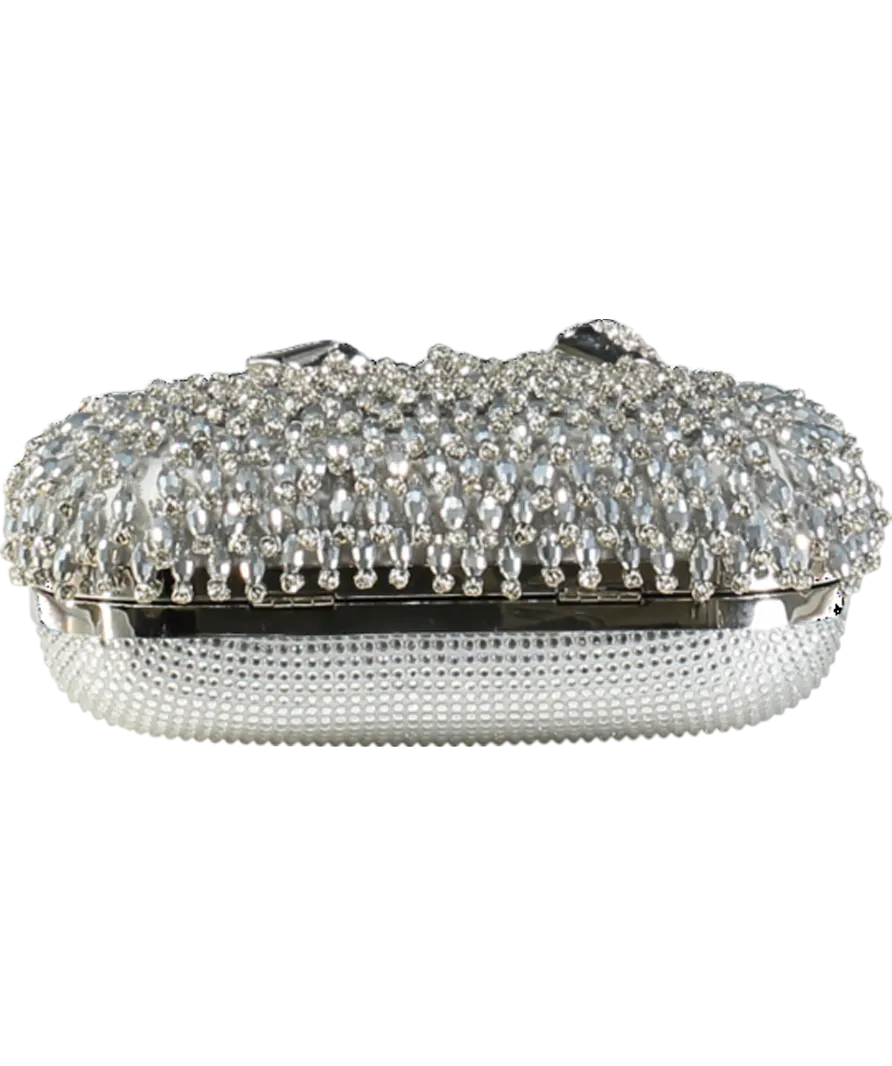 Self-Portrait Metallic Beaded Crystal Bow Topped Box Clutch