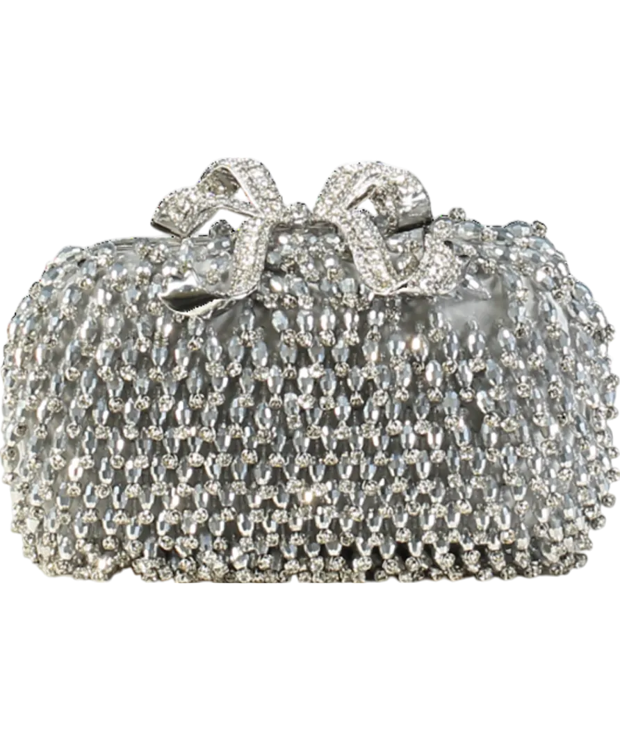 Self-Portrait Metallic Beaded Crystal Bow Topped Box Clutch