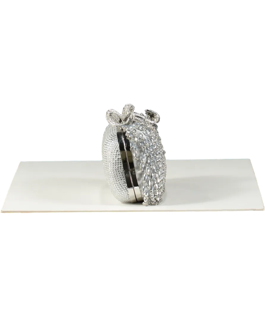 Self-Portrait Metallic Beaded Crystal Bow Topped Box Clutch