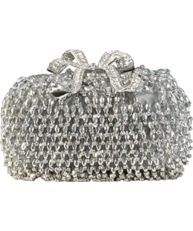 Self-Portrait Metallic Beaded Crystal Bow Topped Box Clutch