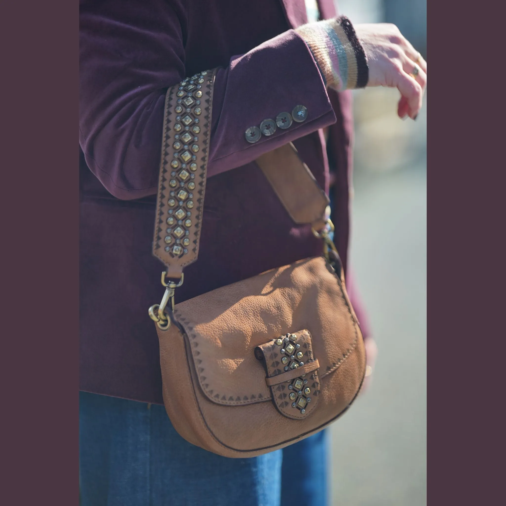 Studded Saddle Bag (Black or Tan)