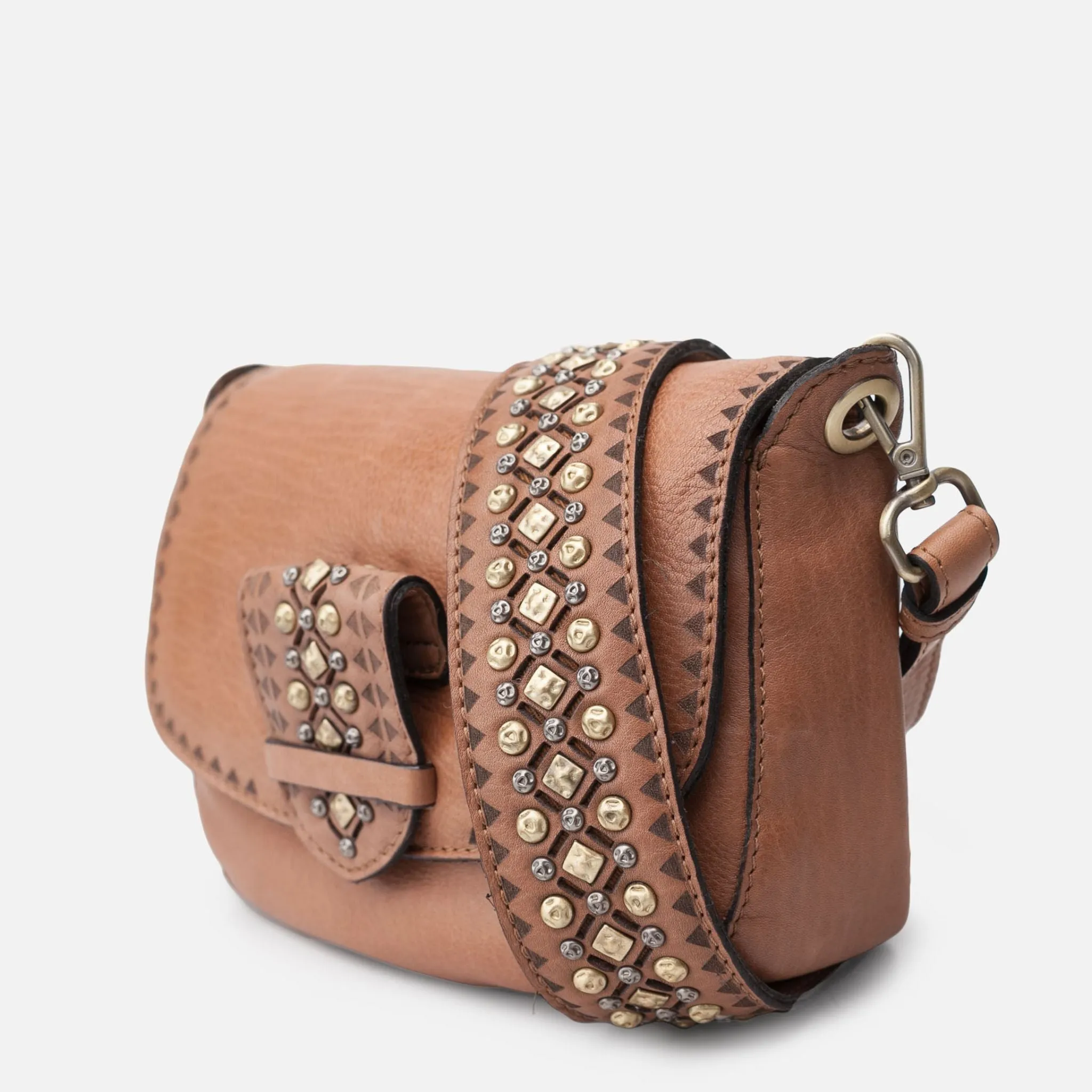 Studded Saddle Bag (Black or Tan)